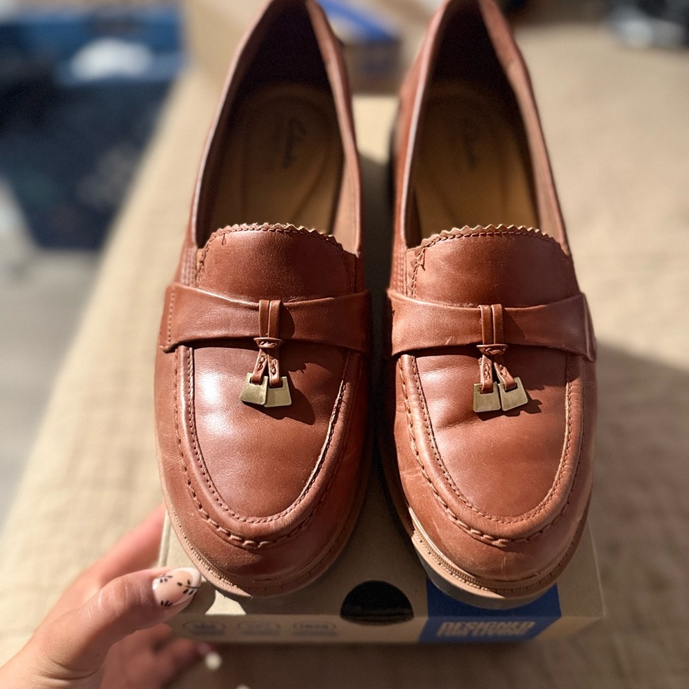Clarks Brown Leather Flats Classic Loafers